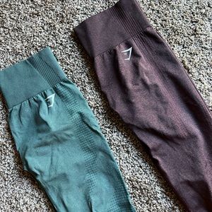 GYMSHARK vital seamless 2.0 leggings green and cherry brown marl. :)